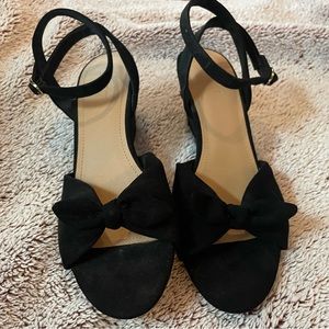 Loft black suede sandals with 2.5 inch wedge heel. Worn 1 time. Ankle strap.
